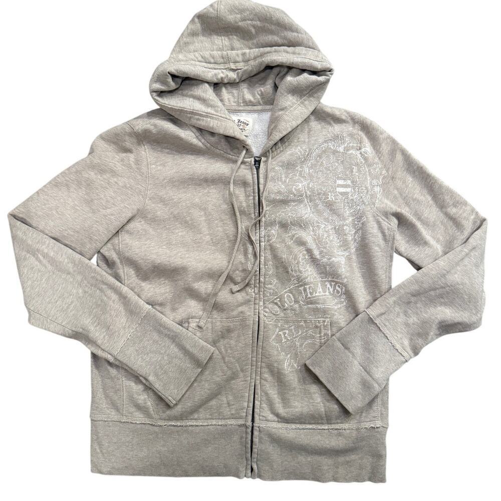Polo Jeans Ralph Lauren 1967 Zip Hoodie Sweatshirt Beige L Y2K Graphic Retro
